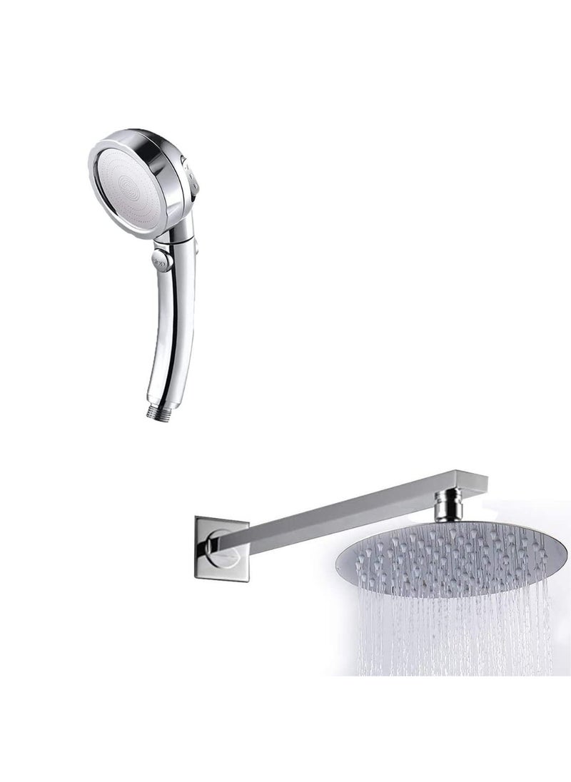 ZAP ZAP COMBO of Hexa Ultra High Grade 304 SS Polished Circular Overhead Shower with Rod and Exotic Series Handheld Shower for Bathroom  - Image 1