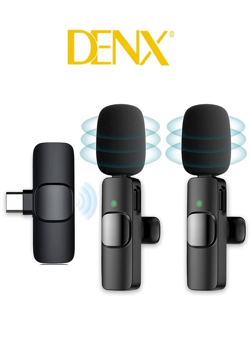 Denx Dual Noise Reduction Wireless Bluetooth Microphone for Video Recording and Live Streaming with Mic Receiver for Android Type-C  - Image 1