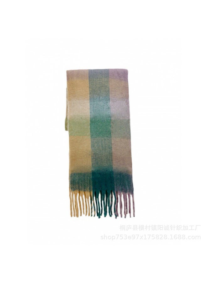 New Style Ac Warm Rainbow Plaid Long European And American Autumn And Winter Warm Soft Mohair Scarf