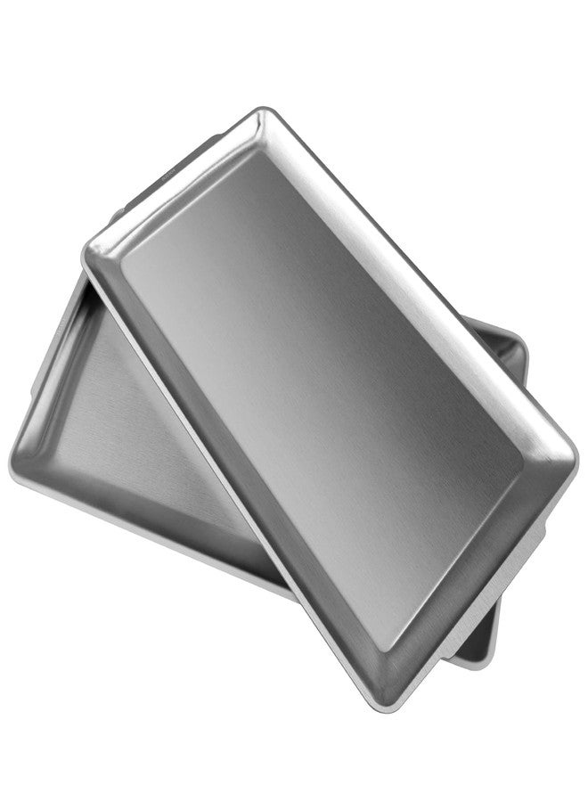 Sanbege 2 Pcs 304 Stainless Steel Serving Platters, 14.2" Rectangle Dinner Plates, Vanity Organizer Tray for Camping, BBQ, Party, Buffet, Appetizer, Bathroom Supplies (Brushed Nickel) - Image 1