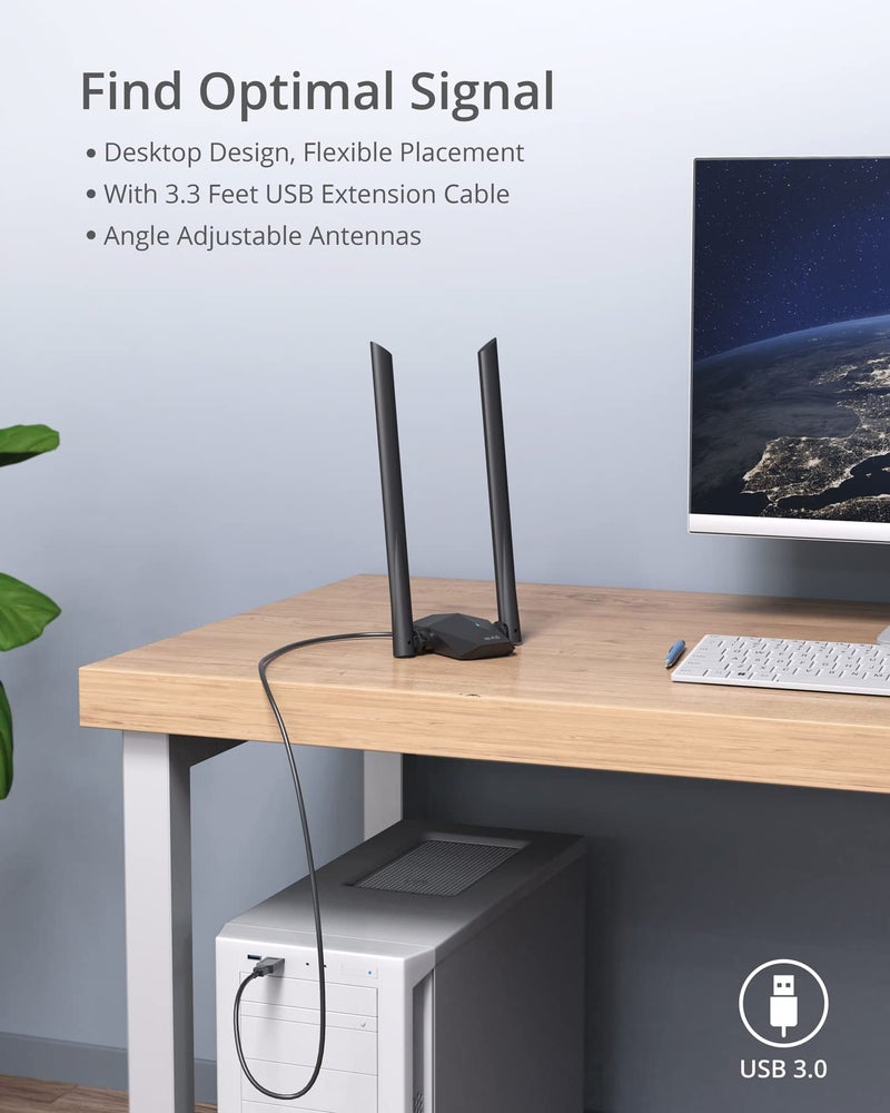 BrosTrend USB WiFi 6 Adapter AX1800 Long Range WiFi USB Adapter for PC Laptop Desktop 5GHz/1201Mbps + 2.4GHz/574Mbps Wireless WiFi Dongle USB3.0 with 2x High Gain Wi-Fi Antennas for Windows 11/10 ONLY - Image 5