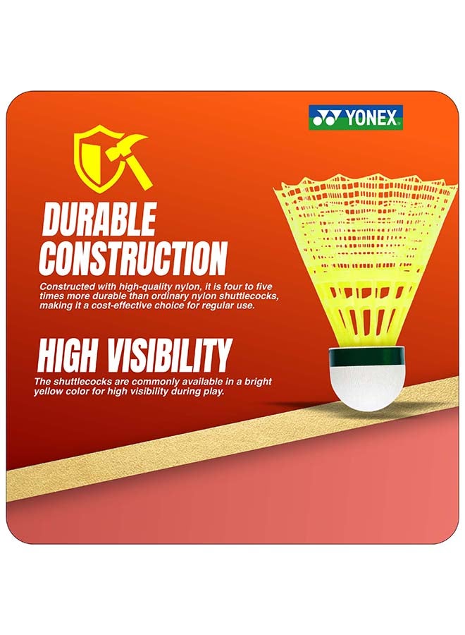 Yonex Mavis 350 Green Cap Nylon Shuttlecock Yellow – Pack of 6 Synthetic Badminton Shuttlecocks with Stable Flight, Tournament Speed and High Durability - Image 3