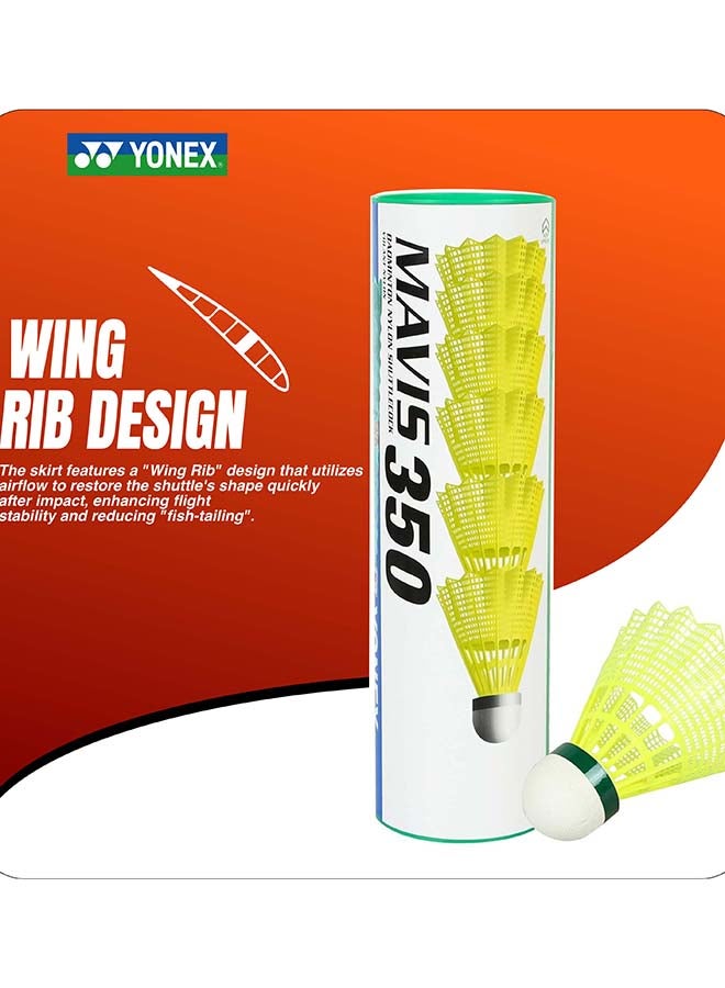 Yonex Mavis 350 Green Cap Nylon Shuttlecock Yellow – Pack of 6 Synthetic Badminton Shuttlecocks with Stable Flight, Tournament Speed and High Durability - Image 5
