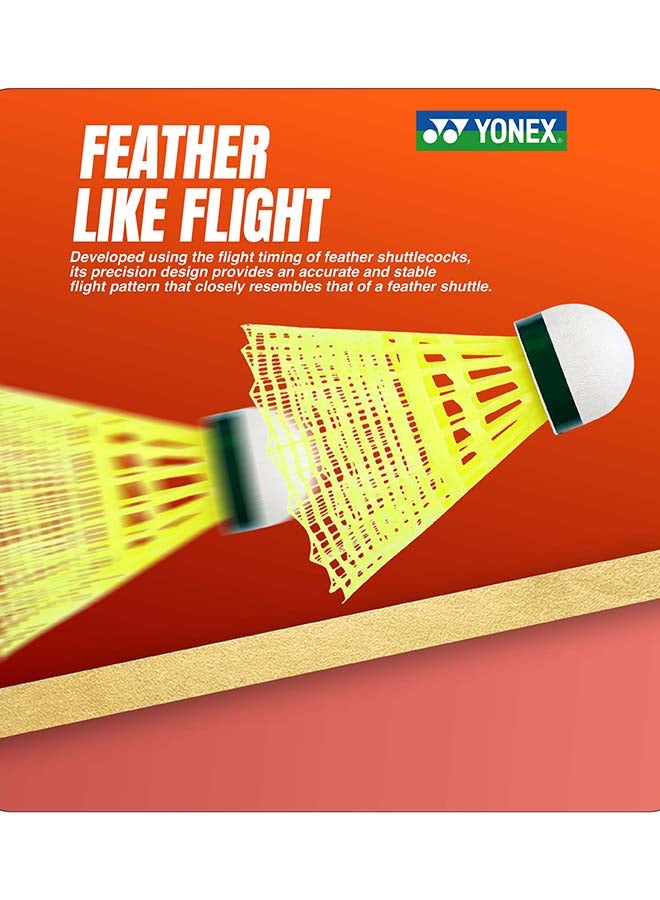 Yonex Mavis 350 Green Cap Nylon Shuttlecock Yellow – Pack of 6 Synthetic Badminton Shuttlecocks with Stable Flight, Tournament Speed and High Durability - Image 2