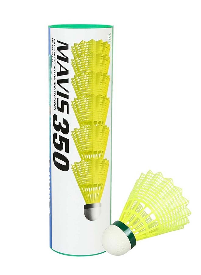 Yonex Mavis 350 Green Cap Nylon Shuttlecock Yellow – Pack of 6 Synthetic Badminton Shuttlecocks with Stable Flight, Tournament Speed and High Durability - Image 1