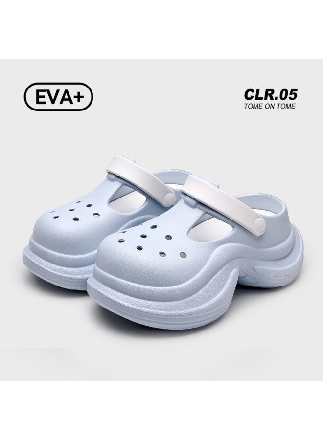 Guoluofei Platform Thick-soled Slender-waist Perforated Shoes For Women, Outdoor Wear, Non-slip Beach Fashion Eva Closed-toe Sandals, Sky Blue, Size 35 - Image 1