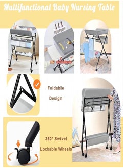 iMissiu Portable Changing Table, Waterproof Changing Table with Wheels, Adjustable Height Foldable Changing Station with Safety Belt and Large Storage Shelves for Newborns and Infants  - Image 2