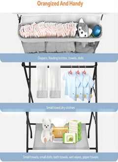iMissiu Portable Changing Table, Waterproof Changing Table with Wheels, Adjustable Height Foldable Changing Station with Safety Belt and Large Storage Shelves for Newborns and Infants  - Image 3