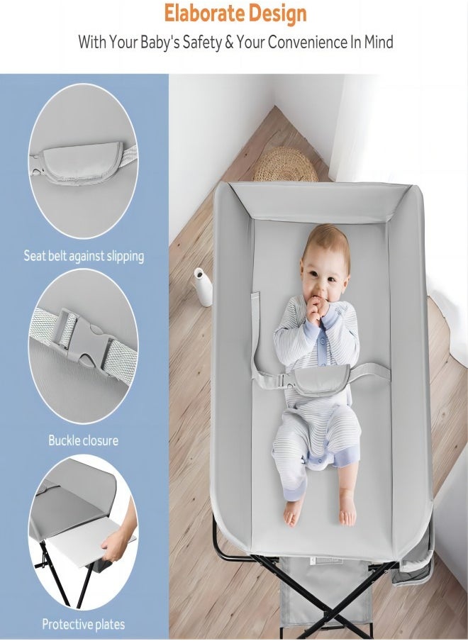 iMissiu - Portable Changing Table, Waterproof Changing Table with Wheels, Adjustable Height Foldable Changing Station with Safety Belt and Large Storage Shelves for Newborns and Infants - Image 1