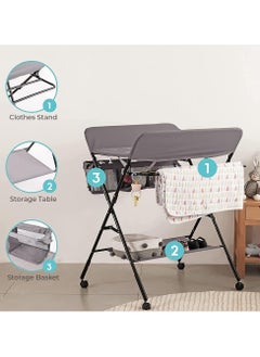 iMissiu Portable Changing Table, Waterproof Changing Table with Wheels, Adjustable Height Foldable Changing Station with Safety Belt and Large Storage Shelves for Newborns and Infants  - Image 5