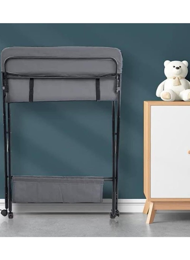 iMissiu - Portable Changing Table, Waterproof Changing Table with Wheels, Adjustable Height Foldable Changing Station with Safety Belt and Large Storage Shelves for Newborns and Infants - Image 1