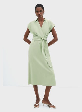 Belted Green Midi Dress