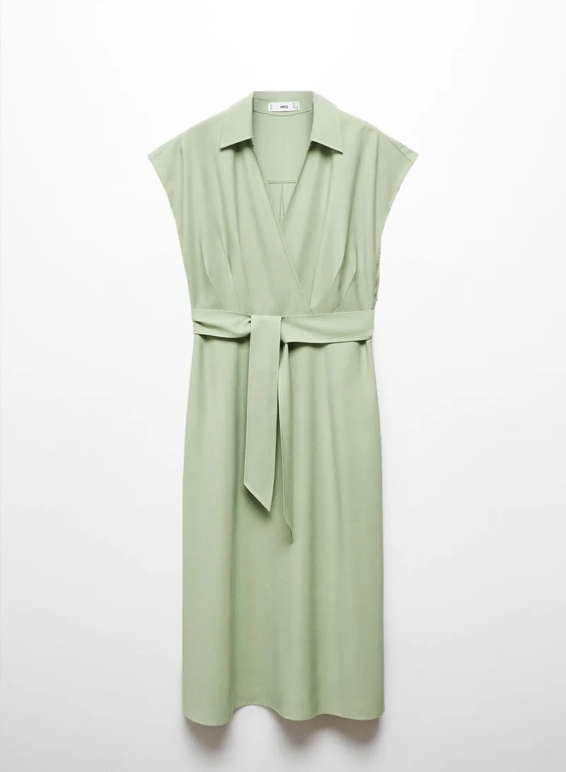 MANGO Belted Green Midi Dress