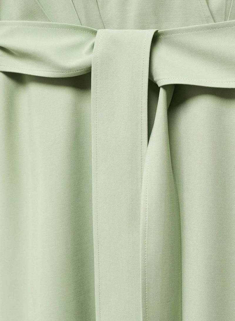 MANGO Belted Green Midi Dress