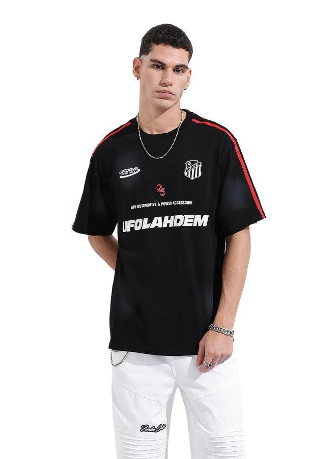 شركة المرآب الهندية Men Relaxed Fit Graphic Printed Crew Neck Half Sleeves T-Shirt