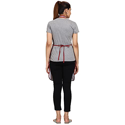 JMi Cotton Checkered Design Waterproof Apron with Multipurpose Front Large Embroidered Pocket Pack of 2 (RED MAROON) - Image 5
