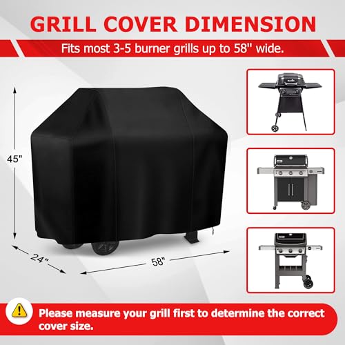 iCOVER Grill Cover, 58 inch BBQ Grill Cover for Outdoor Grill, Anti-UV & Fade Resistant Gas Grill Cover, Waterproof Barbecue Grill Covers for Weber, Char-Broil, Nexgrill and More, Black - Image 2