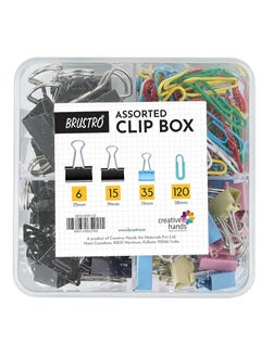 BRUSTRO Assorted Clip Box | Includes 120 Paper Clips-28mm & 56 Binder Clips (25mm- 6 pcs| 19mm- 15 pcs| 15mm- 35pcs) | Home, Office, Stationery use, Ideal for Kids and Adults, Reusable, Flexible - pzsku/Z15EE014AFCF591E71404Z/45/_/1740481299/9a4195f6-a70b-4b7a-9959-7ff5ba9a2ebe