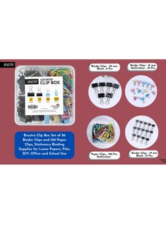 BRUSTRO Assorted Clip Box | Includes 120 Paper Clips-28mm & 56 Binder Clips (25mm- 6 pcs| 19mm- 15 pcs| 15mm- 35pcs) | Home, Office, Stationery use, Ideal for Kids and Adults, Reusable, Flexible - pzsku/Z15EE014AFCF591E71404Z/45/_/1740481328/e164fd01-0784-4251-847b-03353a9b0939