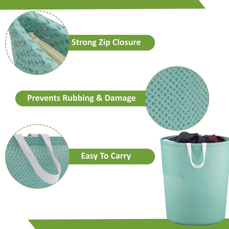 Kuber Industries Pack of 3 Polyester Mesh Laundry Bag with Zip Handles Reusable Washing Bags for Washing Machine Ideal for Delicate Fabrics Lingerie Shoes Protection YZ52 Green - Image 4