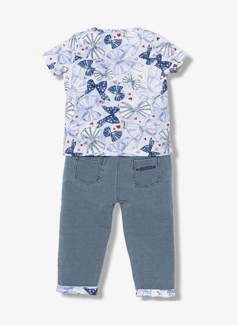 GUESS Infant Printed Crew Neck T-Shirt And Denim Pants Set - Image 2