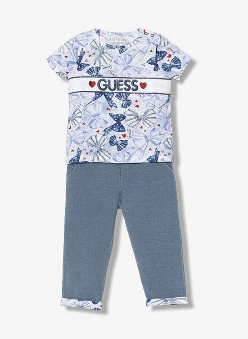 GUESS Infant Printed Crew Neck T-Shirt And Denim Pants Set - Image 1