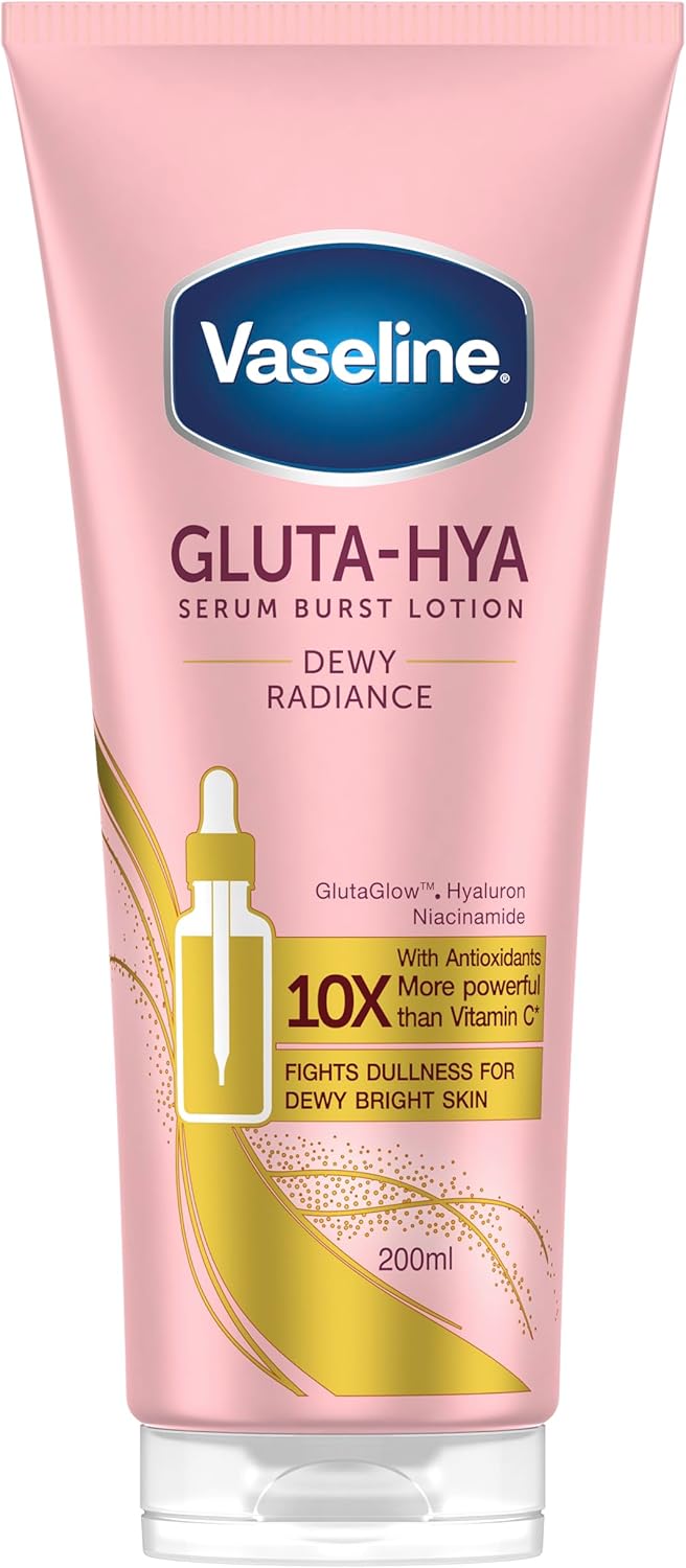 Vaseline GlutaHya Dewy Radiance Serum Burst Lotion Moisturiser Body Lotion with GlutaGlow Niacinamide Hyaluron Antioxidants 10x Stronger Than Vitamin C For Radiant Dewy Skin in 5 Days 200ml