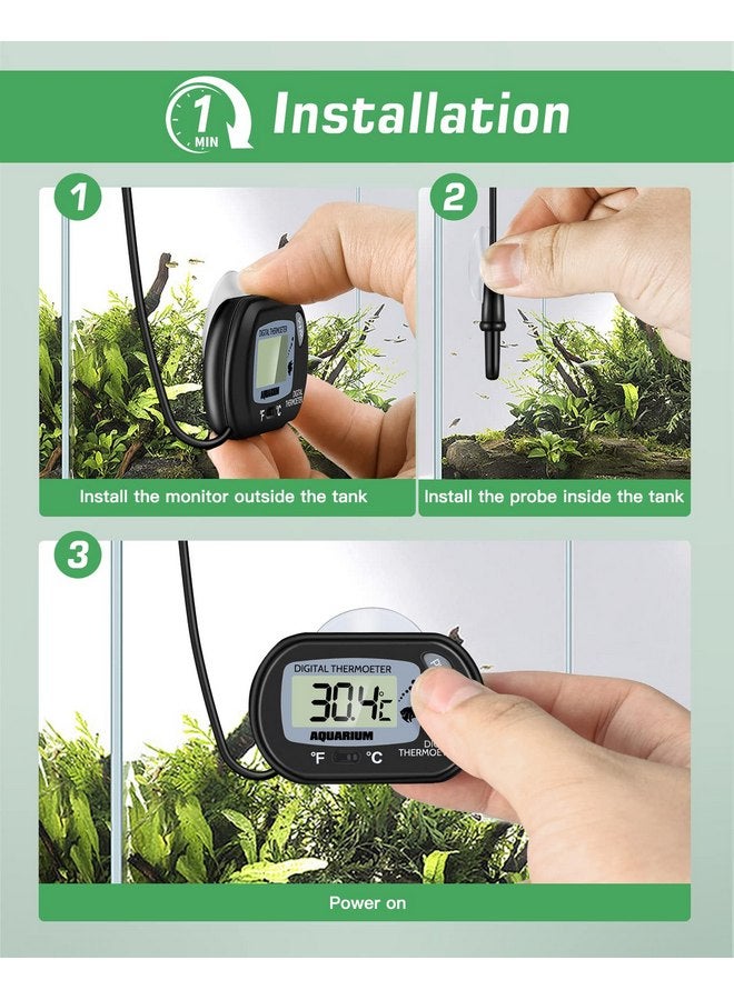 زاكرو مجموعة من 2 مقياس حرارة رقمي لحوض السمك من ZACRO، مقياس حرارة لحوض السمك، مقياس حرارة للمياه مع شاشة LCD كبيرة، مقياس حرارة للزواحف لحوض السمك والتراريوم المائي - Image 5