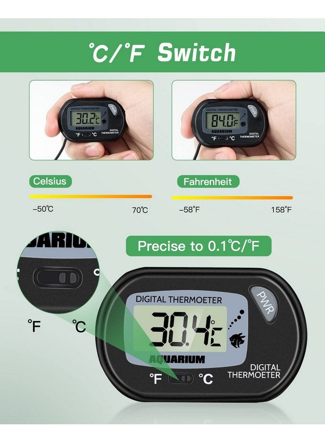 زاكرو مجموعة من 2 مقياس حرارة رقمي لحوض السمك من ZACRO، مقياس حرارة لحوض السمك، مقياس حرارة للمياه مع شاشة LCD كبيرة، مقياس حرارة للزواحف لحوض السمك والتراريوم المائي - Image 3