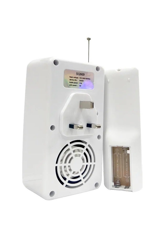 Equantu SQ-669 Smart Wall Plug Quran Speaker with Remote Control – Built-In High-Quality Audio, Pre-Loaded Full Quran Recitations by Multiple Qaris, LED Indicator, Compact Design – Ideal for Home, Prayer Time, Islamic Learning, and Daily Listening - Image 4