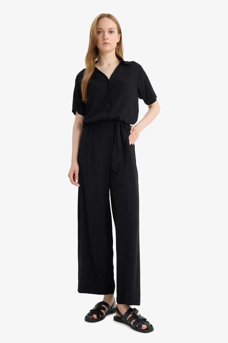 ديفاكتو Regular Fit Crinkle Viscose Black Shirt