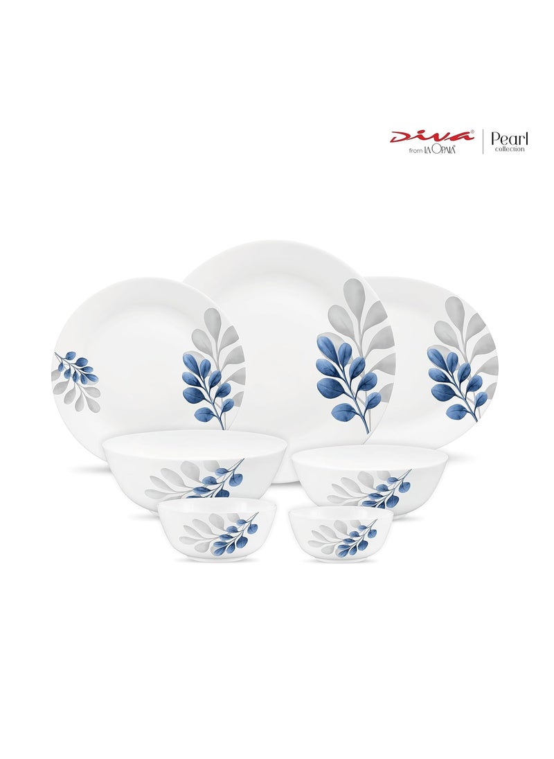 La Opala Diva by La Opala, Pearl Collection, Opal Glass Dinner Set 28 pcs, Indigo Bliss, White  - Image 2