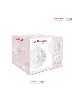 La Opala Diva by La Opala, Pearl Collection, Opal Glass Dinner Set 28 pcs, Indigo Bliss, White  - Image 5