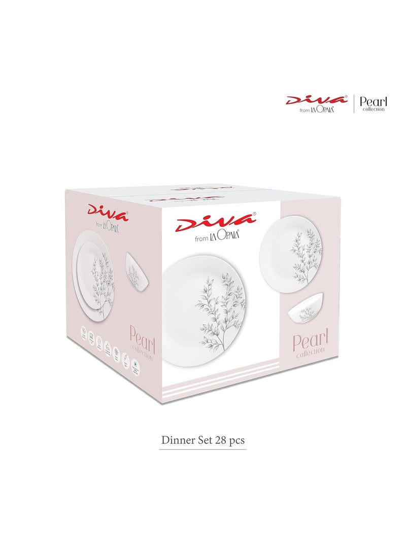 La Opala Diva by La Opala, Pearl Collection, Opal Glass Dinner Set 28 pcs, Indigo Bliss, White  - Image 5