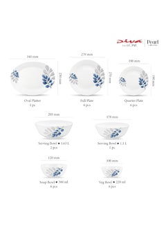 La Opala Diva by La Opala, Pearl Collection, Opal Glass Dinner Set 28 pcs, Indigo Bliss, White  - Image 3