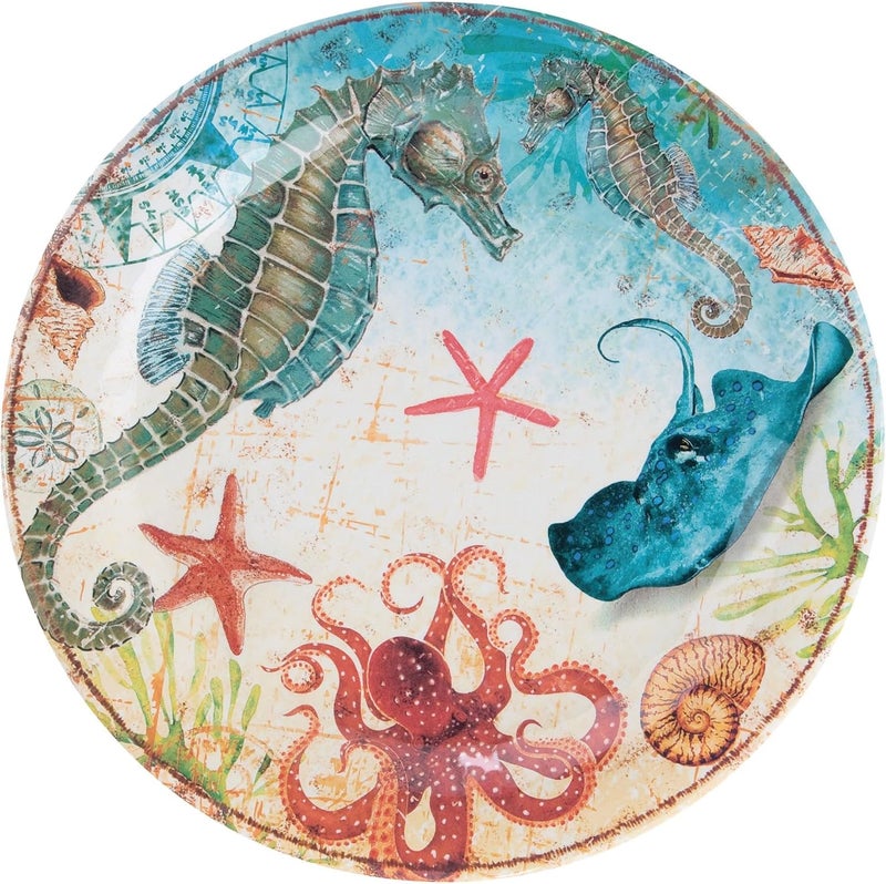 UP UPware Sea Life Seahorse Melamine Dinner Plate Set Round Plates for Main course Pasta and Salad BPAFree Dishwasher Safe Multicolor 11 Inch Set of 6 - Image 4