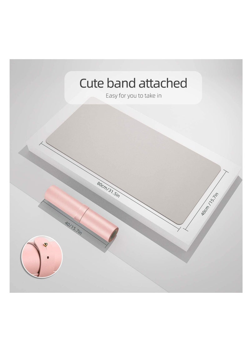Cool Baby COOL BABY Multifunctional desk pad, ultra-thin waterproof PU leather mouse pad, office/home dual-use desk writing pad (80*40cm, Silver+Pink) - Image 2