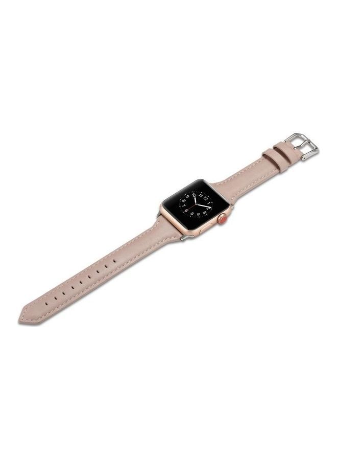 NIBEMINENT Thin Leather Replacement Wrist Strap Watchband For Apple Watch Series 1/2/3/4/5 42-44mm Pink - Image 5