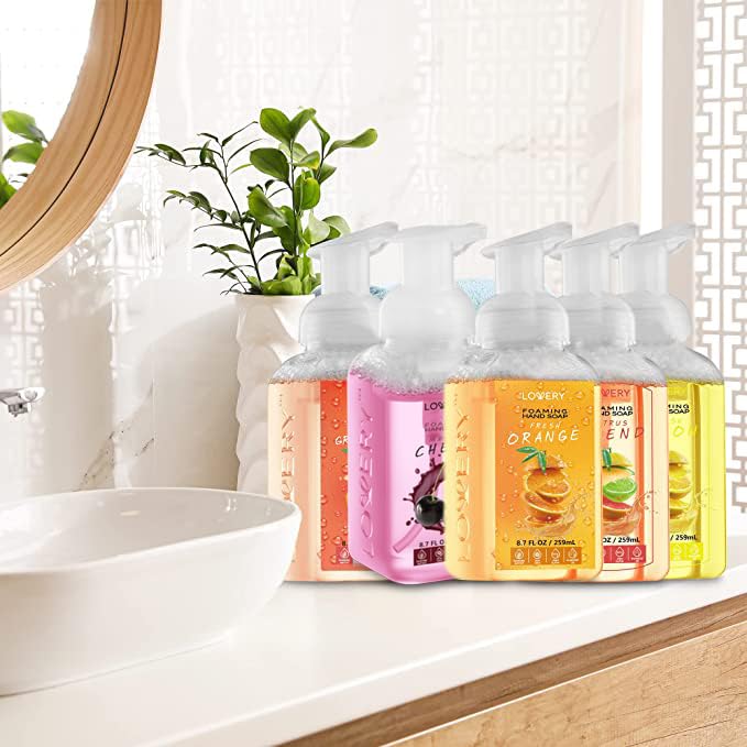 LOVERY Foaming Hand Soap 10 Pack, Moisturizing W Aloe Vera & Essential Oils - Alcohol-Free Citrus Blend, Lemon, Orange, Lime, Grapefruit, Black Cherry Fragrances & More Hand Wash for Kitchen and Bathroom - Image 5