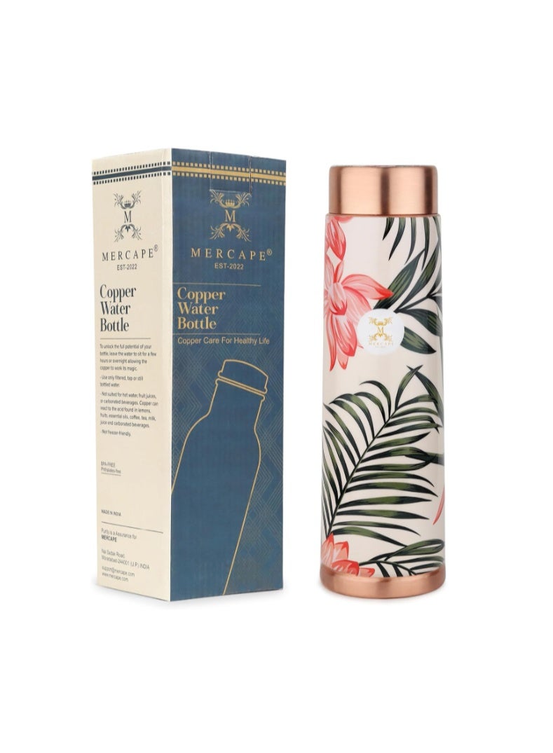 MERCAPE® Copper Bottles for Water with Leak Proof Lid | 100% Pure Copper Bottle | BPA Free & Non Toxic | Printed Ayurvedic Copper Bottle for Health Benefits - 950 ML - Image 1