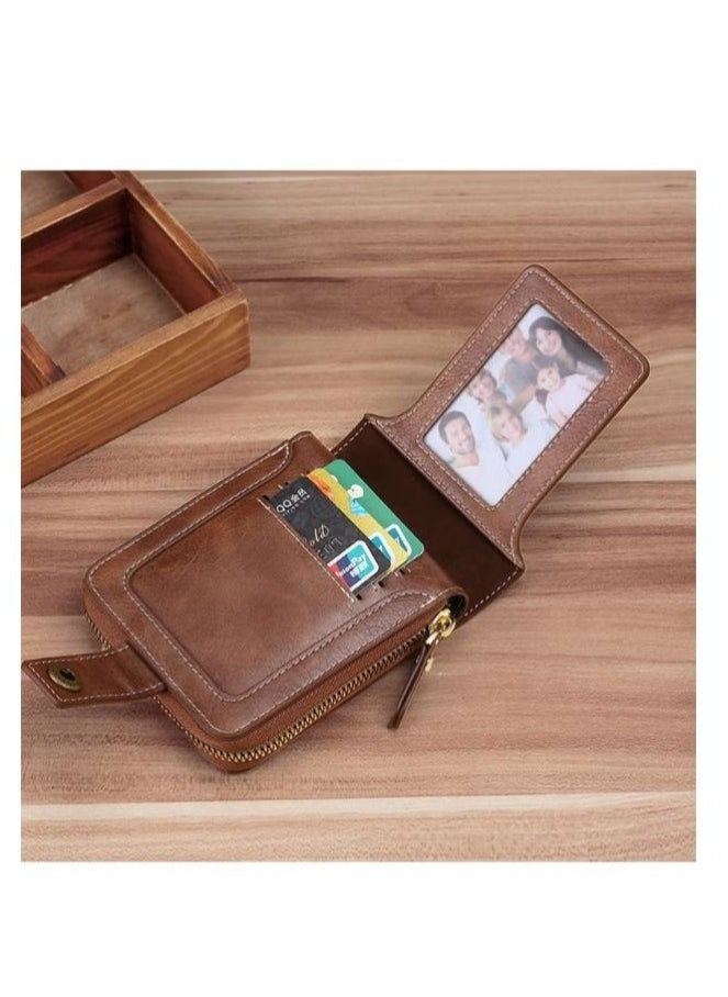 Men's Short Wallet European and American Fashion Retro Multifunctional Wallet Zipper Buckle Card Holder Brown - pzsku/Z15EE9157701CDA349806Z/45/_/1726197856/ed49958d-81bf-428e-8885-933b887254da