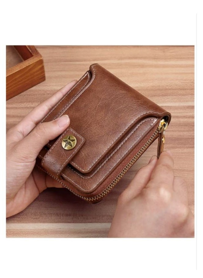 Men's Short Wallet European and American Fashion Retro Multifunctional Wallet Zipper Buckle Card Holder Brown - pzsku/Z15EE9157701CDA349806Z/45/_/1726197863/1e073e1b-a42f-455b-957c-aded522333a0