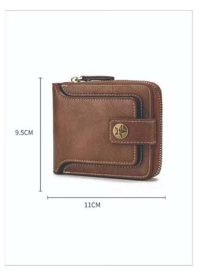 Men's Short Wallet European and American Fashion Retro Multifunctional Wallet Zipper Buckle Card Holder Brown - pzsku/Z15EE9157701CDA349806Z/45/_/1726197873/33e5dd6f-615d-43f5-8f45-b40cd3b86c16