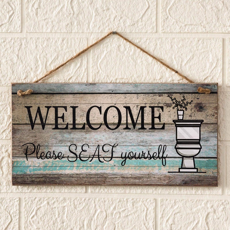 Yankario Funny Wall DÃ©cor Sign for Bathroom, Farmhouse Rustic Bathroom Wall Art Pictures Decoration, 12"Ã—6" Please Seat Yourself Wood Plaque - Image 2