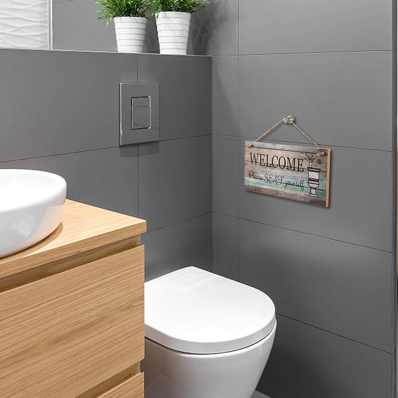 Yankario Funny Wall DÃ©cor Sign for Bathroom, Farmhouse Rustic Bathroom Wall Art Pictures Decoration, 12"Ã—6" Please Seat Yourself Wood Plaque - Image 5