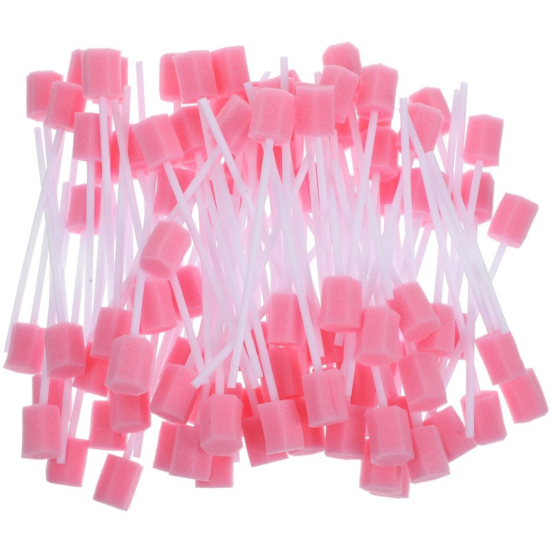 Healifty Disposable Oral Swabs 100pcs Mouth Swabs for Elderly Unflavored Sterile Oral Care Sponge Swabs Pink