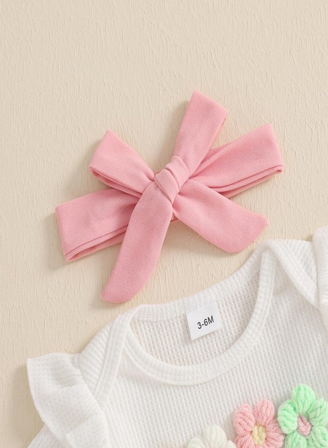 Mubineo Baby Girl Clothes Summer Outfits Cute Flower Romper Ruffle Skirt Shorts Skort Newborn Outfit Bodysuit Sets (White Pink, 3-6 Months) - Image 5