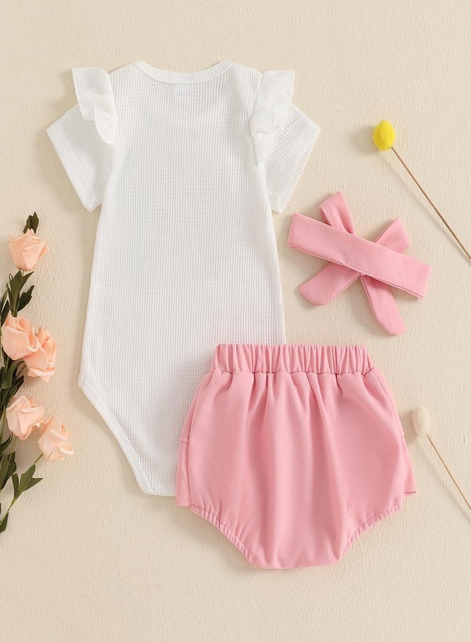 Mubineo Baby Girl Clothes Summer Outfits Cute Flower Romper Ruffle Skirt Shorts Skort Newborn Outfit Bodysuit Sets (White Pink, 3-6 Months) - Image 4