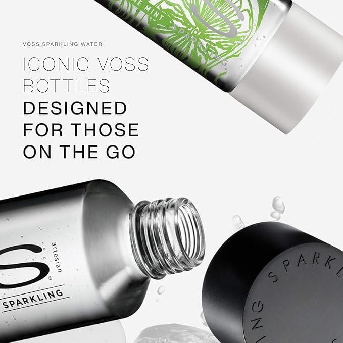 VOSS Lemon Cucumber Sparkling Flavoured Water, 375ml Glass Bottle - Image 3