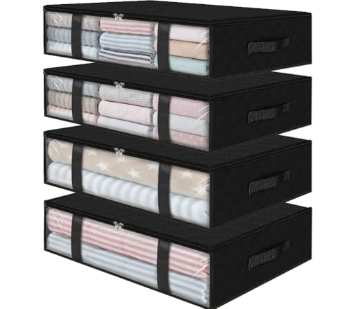 StorageRight Under Bed Storage Bins 4Pack 40L Foldable Fabric Storage Bags with Transparent Window Breathable Organizer for ClothesBlanketComforterQuiltr Black